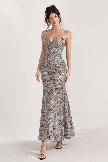 Strapless Mermaid Silver Long Evening Dress